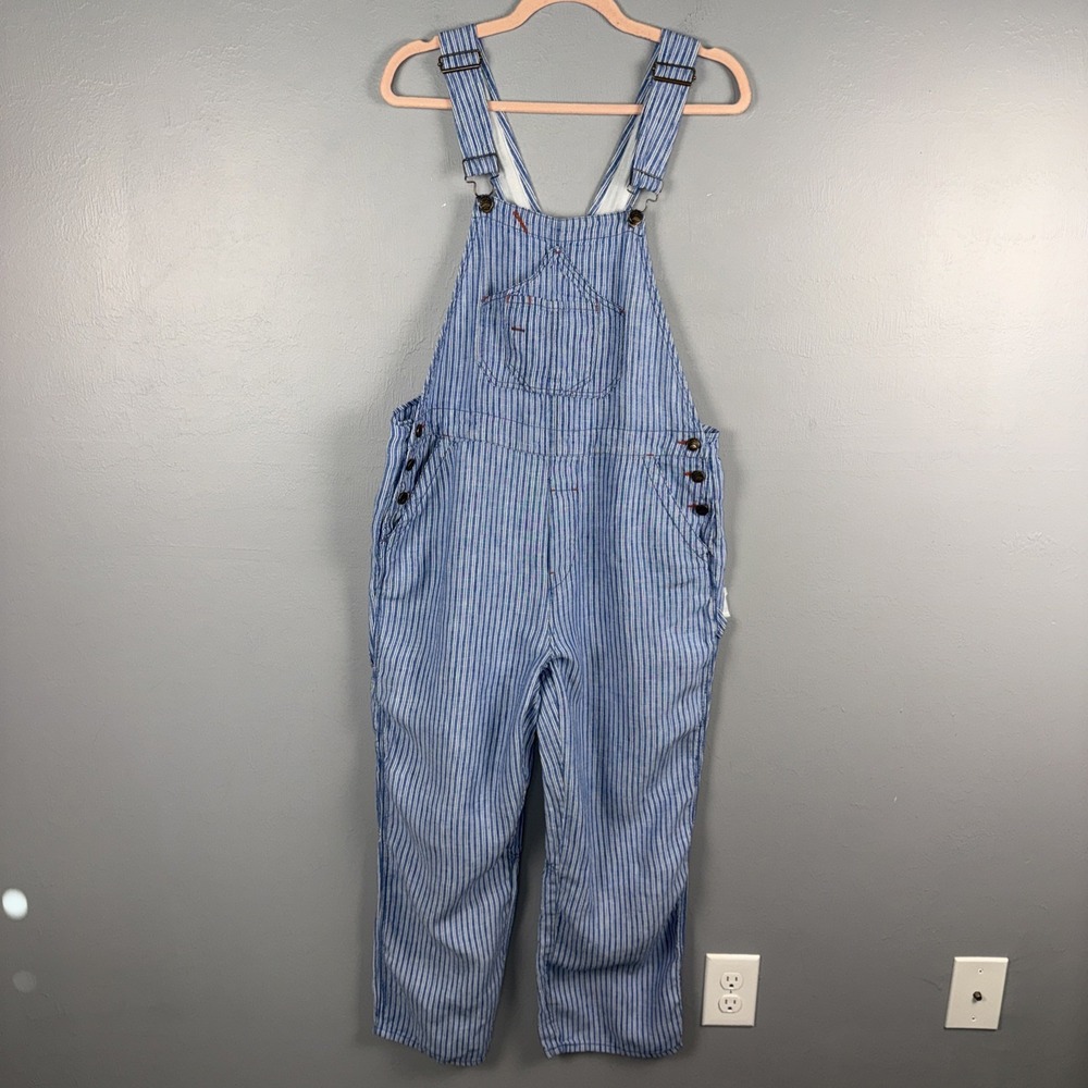 FAHERTY Topsail Stripe Carpenter's Overalls Women's M Blue Railroad Mechanic